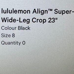 Lululemon Align wide leg crop 23', Black, size 8